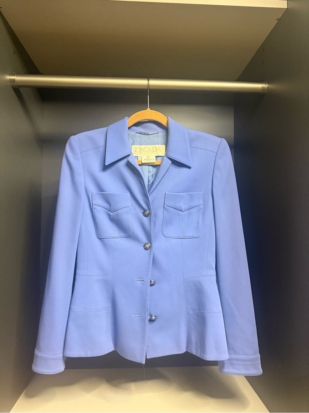 Vintage Escada Lavender-Blue Tailored Button Jacket
